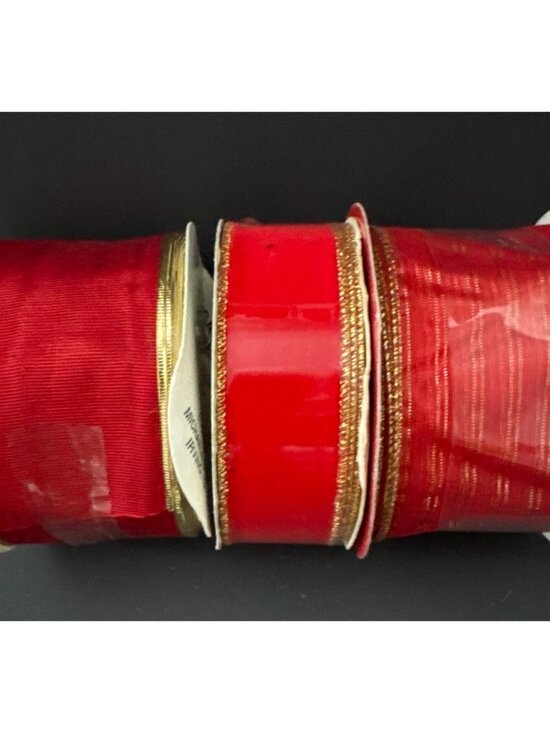 3 spools Red Wired Ribbon Assorted - Picture 1 of 3